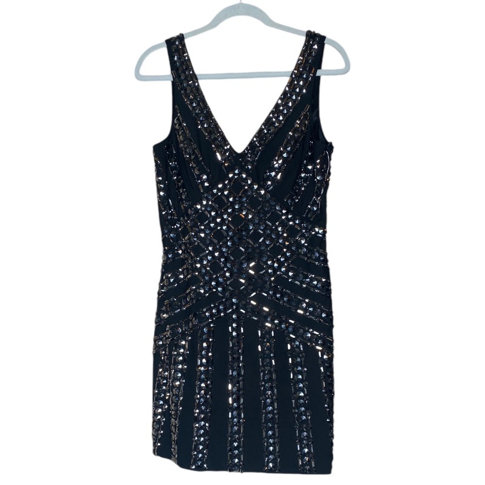 Jolene Party Dress Black Cocktail Night Out Metal Beaded Mini Dress Sz 12 - Picture 2 of 10
